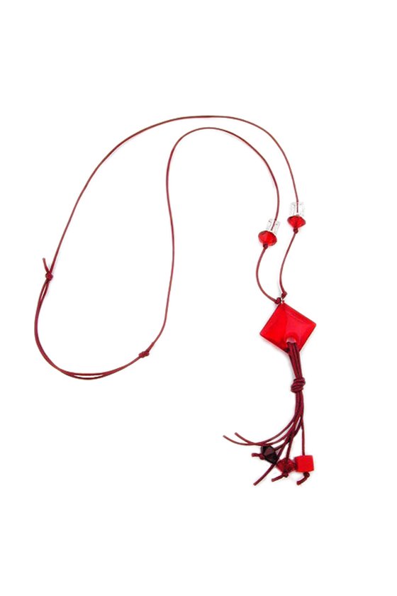 NECKLACE RED SQUARE BEAD 90CM