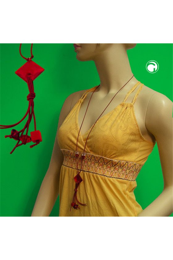NECKLACE RED SQUARE BEAD 90CM