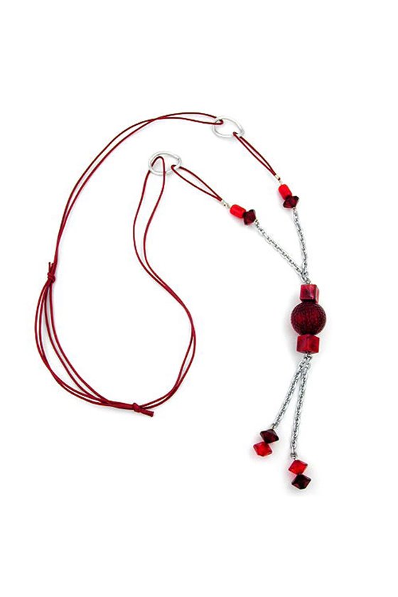 NECKLACE RED BEADS 90CM