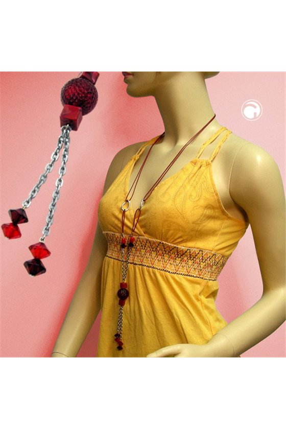 NECKLACE RED BEADS 90CM