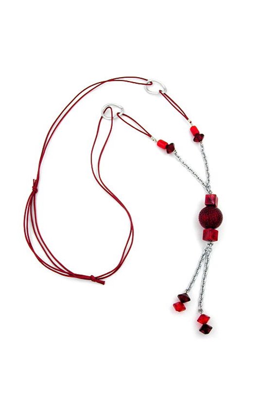 NECKLACE RED BEADS 90CM
