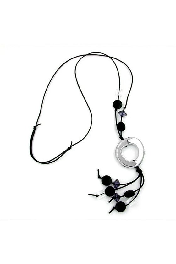 NECKLACE GREY-BLACK BEADS 90CM