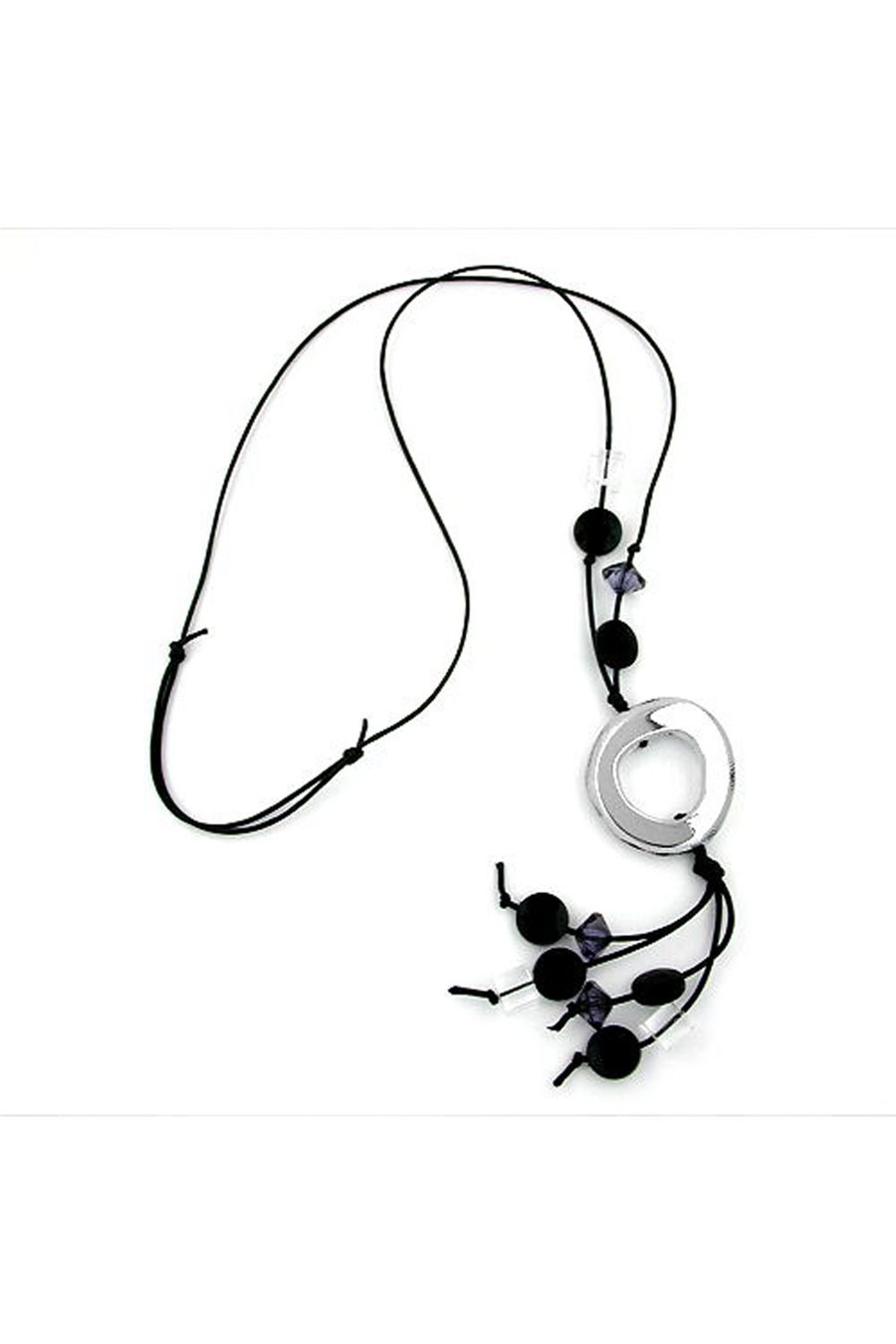 NECKLACE GREY-BLACK BEADS 90CM
