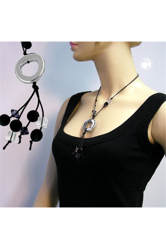 NECKLACE GREY-BLACK BEADS 90CM