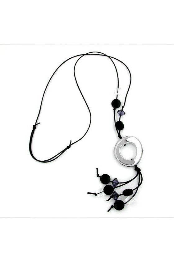 NECKLACE GREY-BLACK BEADS 90CM