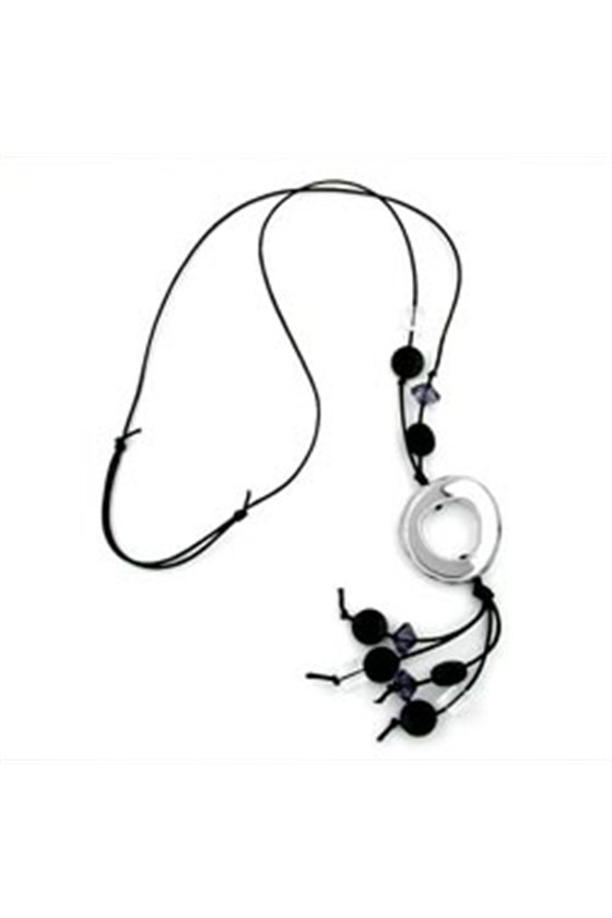 NECKLACE GREY-BLACK BEADS 90CM
