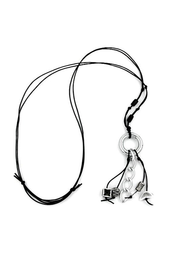 NECKLACE GREY-BLACK BEADS 90CM