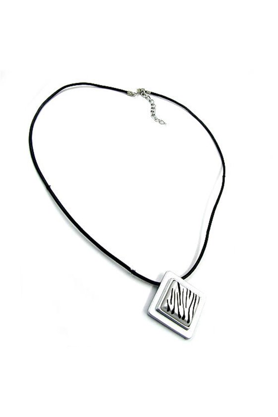 NECKLACE PENDANT SQUARE ZEBRA SILVER