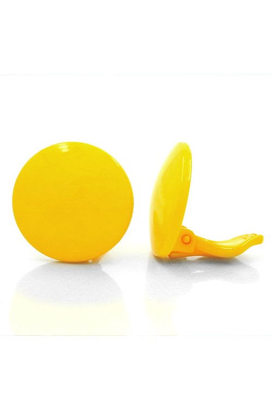 EARRING CLIP-ON ROUND YELLOW PLASTIC
