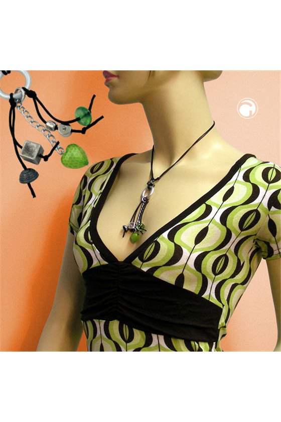 NECKLACE LIGHT GREEN/ SILVER-GREY BEADS