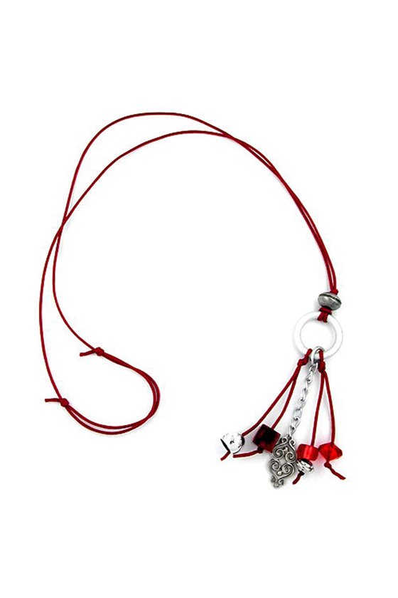 NECKLACE RED( SILVER-GREY BEADS