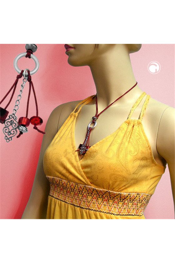 NECKLACE RED( SILVER-GREY BEADS