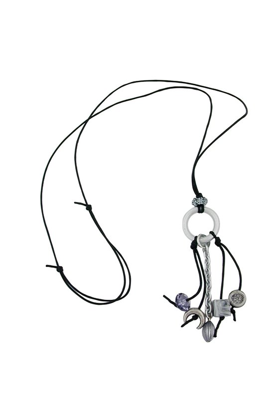 NECKLACE GREY BEADS 90CM