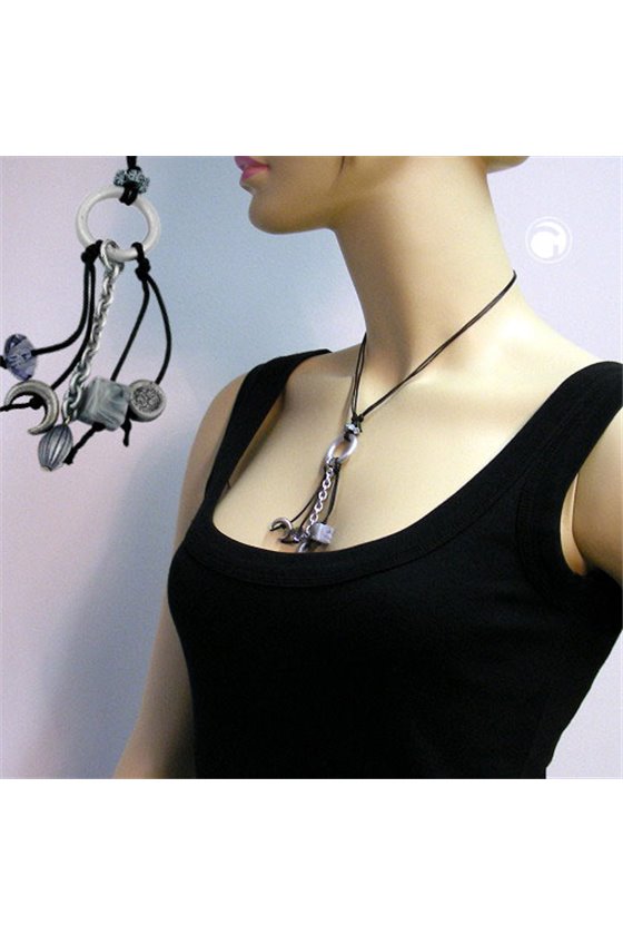 NECKLACE GREY BEADS 90CM