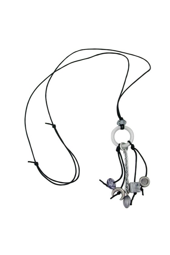 NECKLACE GREY BEADS 90CM