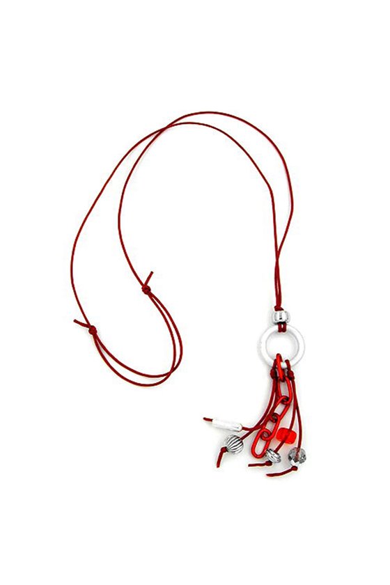 NECKLACE GREY/ RED BEADS
