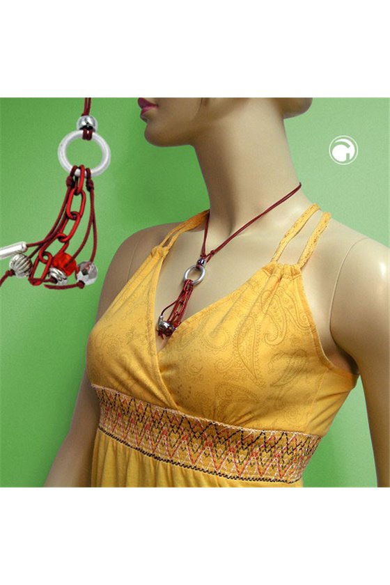 NECKLACE GREY/ RED BEADS