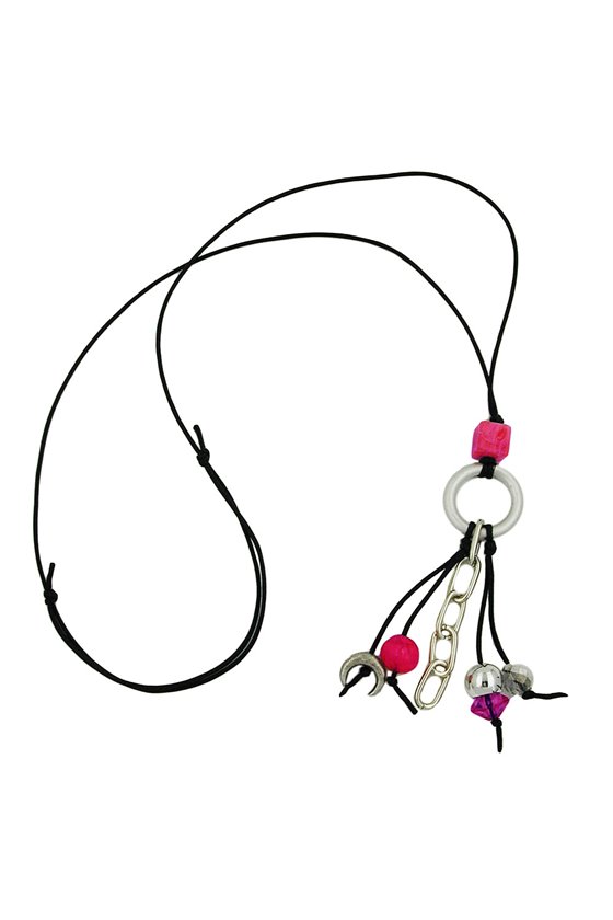 NECKLACE SILVER-GREY / PINK BEADS