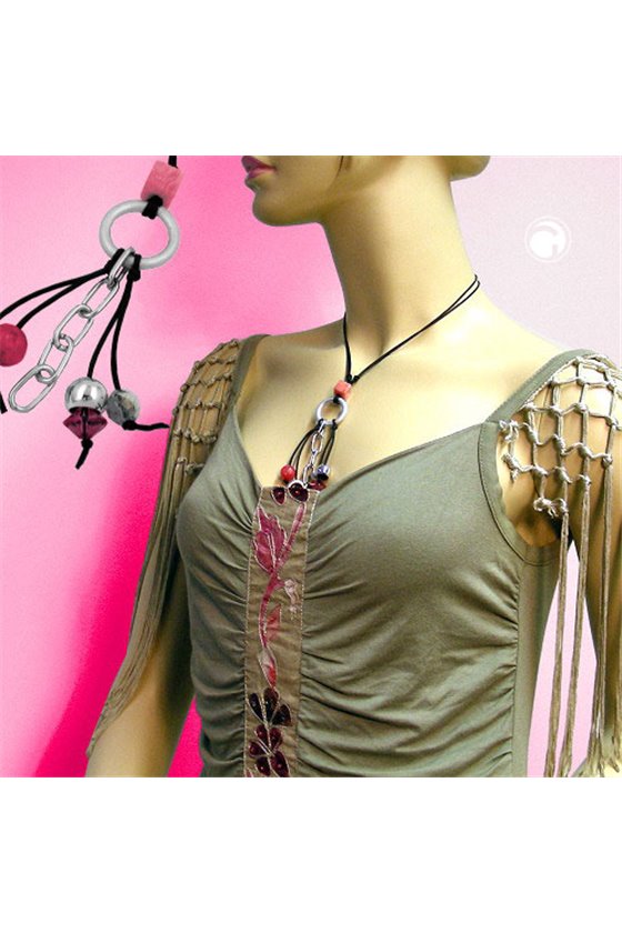 NECKLACE SILVER-GREY / PINK BEADS