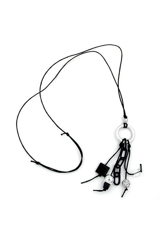 NECKLACE SILVER-GREY/ BLACK BEADS
