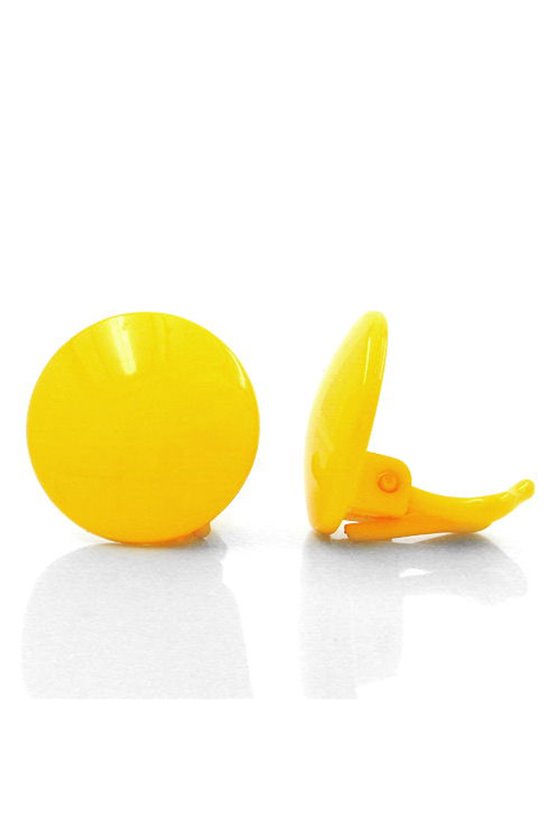 CLIP-ON EARRING ROUND YELLOW PLASTIC