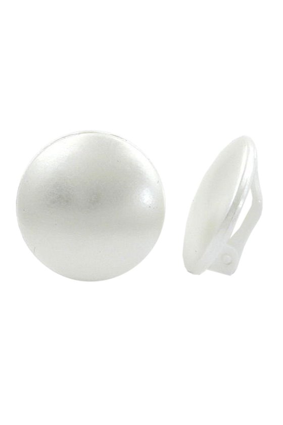 CLIP-ON EARRING PLASTIC PEARLY WHITE ROUND