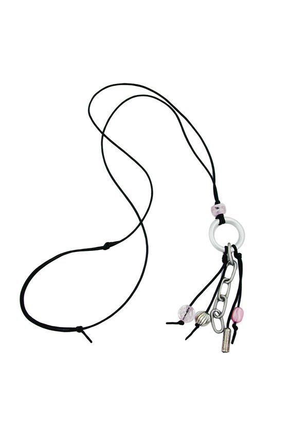 NECKLACE GREY-SILVER BEADS 90CM