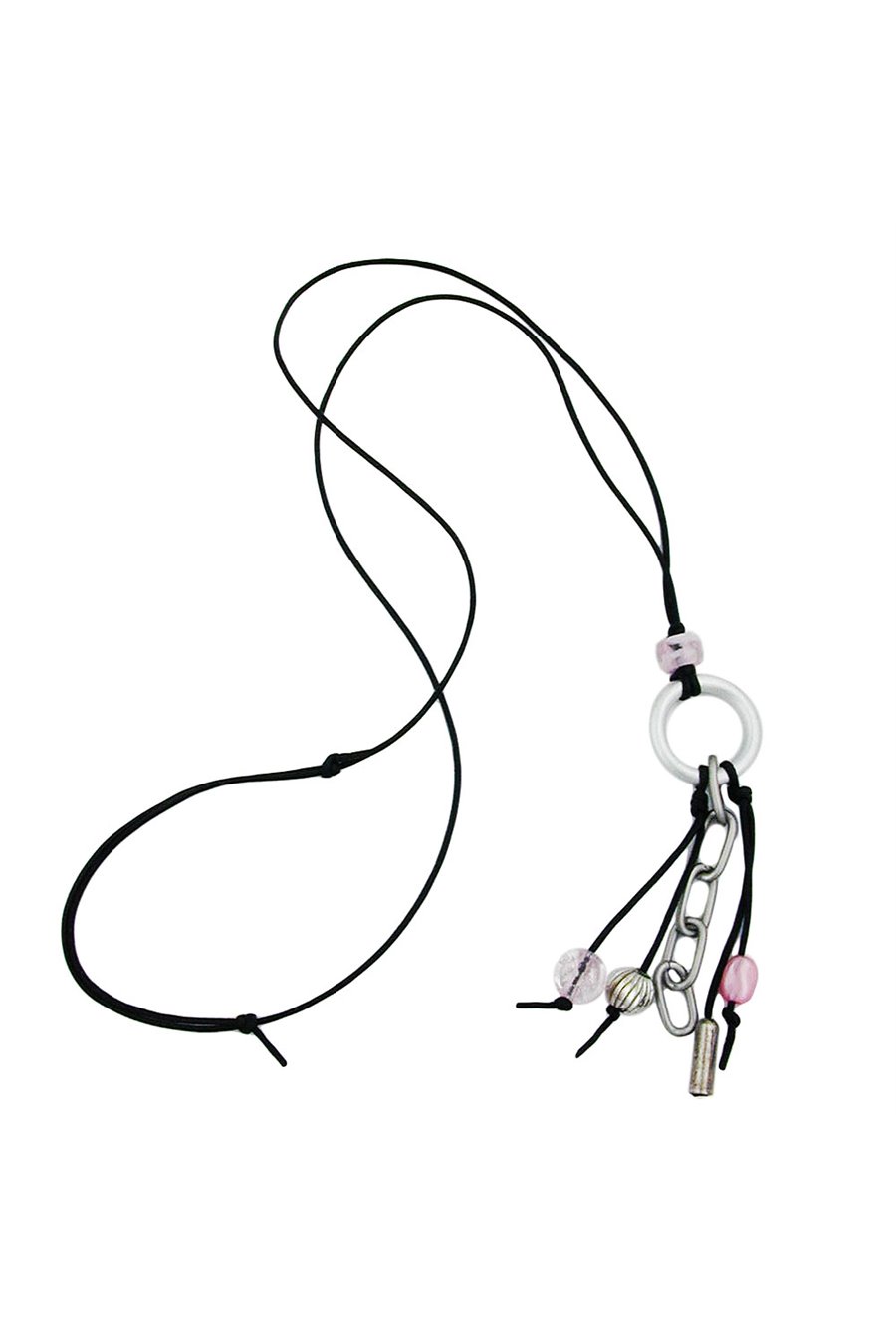 NECKLACE GREY-SILVER BEADS 90CM