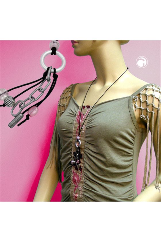 NECKLACE GREY-SILVER BEADS 90CM