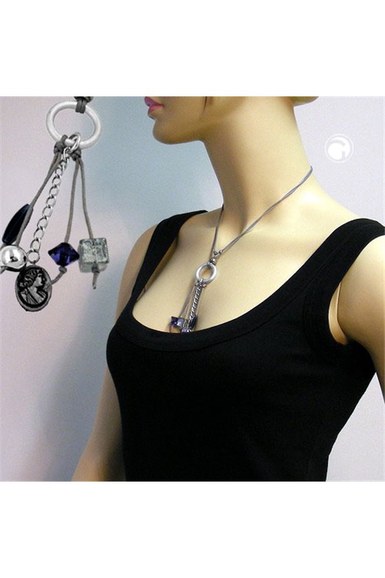 NECKLACE LIGHT GREY/ BLUE BEADS