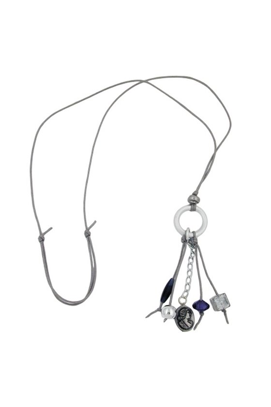 NECKLACE LIGHT GREY/ BLUE BEADS