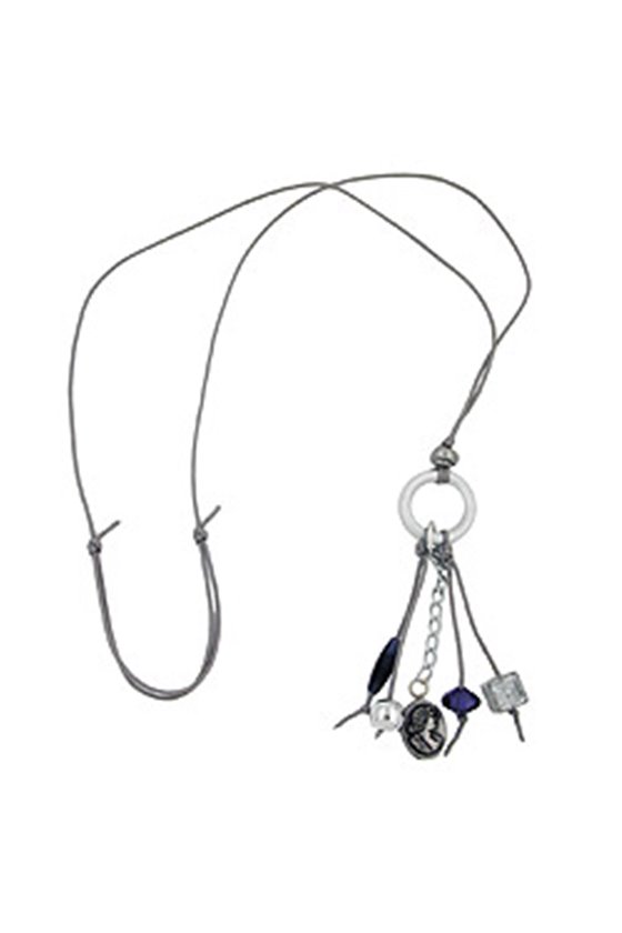 NECKLACE LIGHT GREY/ BLUE BEADS