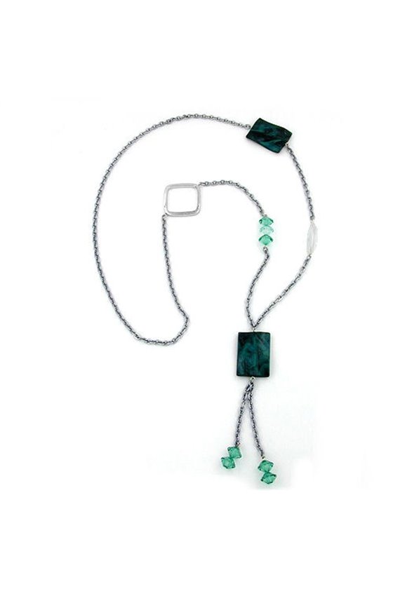 NECKLACE BLACK SQUARES TOURQUOISE BEADS