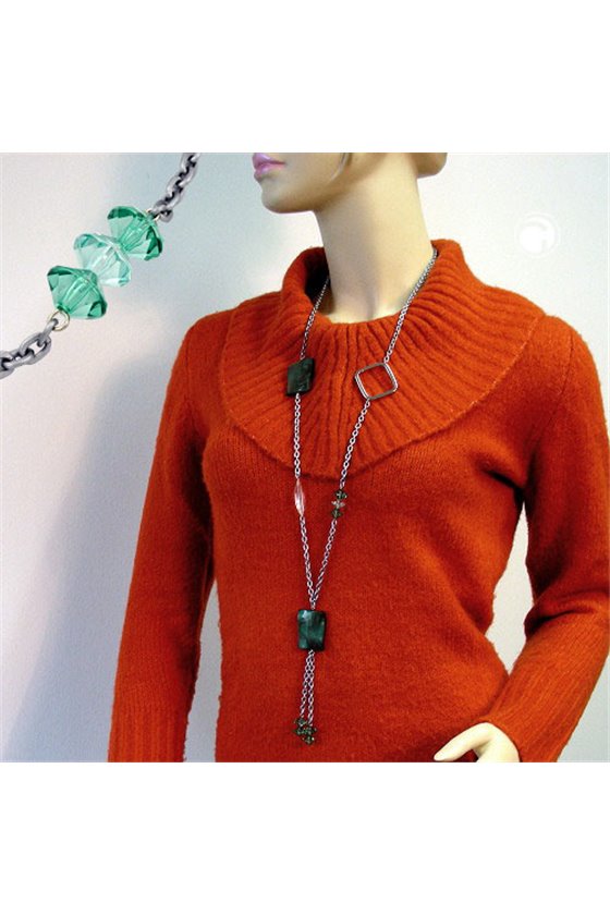 NECKLACE BLACK SQUARES TOURQUOISE BEADS