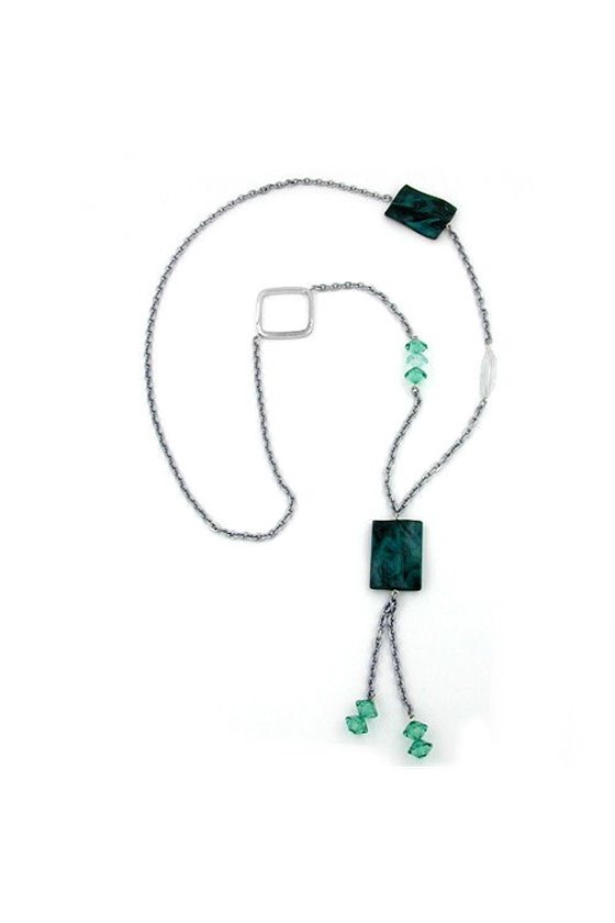 NECKLACE BLACK SQUARES TOURQUOISE BEADS