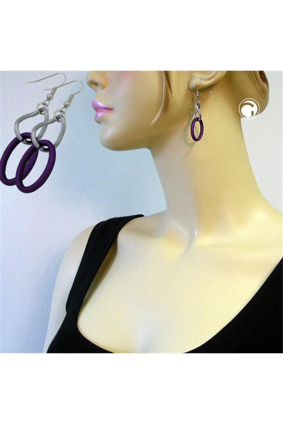 HOOK EARRINGS CHAIN LINKS LILAC AND BLACKENED SILVER COLOUR