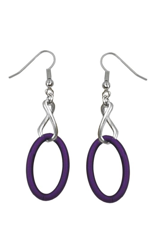 HOOK EARRINGS CHAIN LINKS LILAC AND BLACKENED SILVER COLOUR