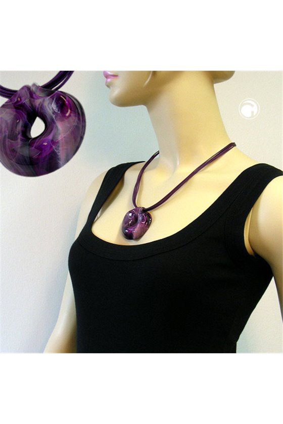 NECKLACE AMULETT LILAC MARBLED 55CM