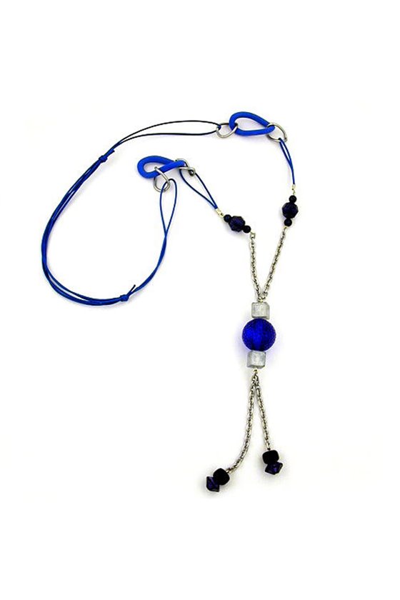 NECKLACE BLUE GLOBE & RINGS DARK-BLUE BEADS