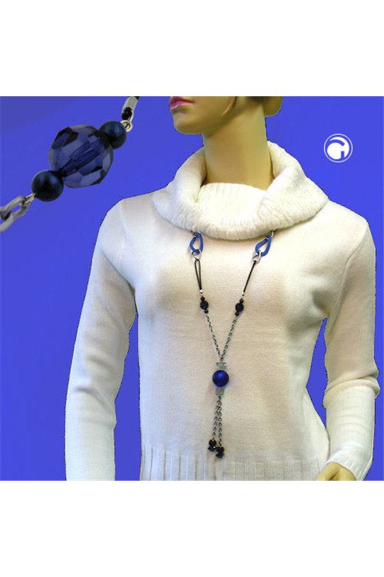 NECKLACE BLUE GLOBE & RINGS DARK-BLUE BEADS