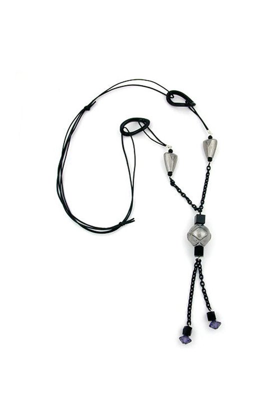 NECKLACE GREY BEADS 90CM