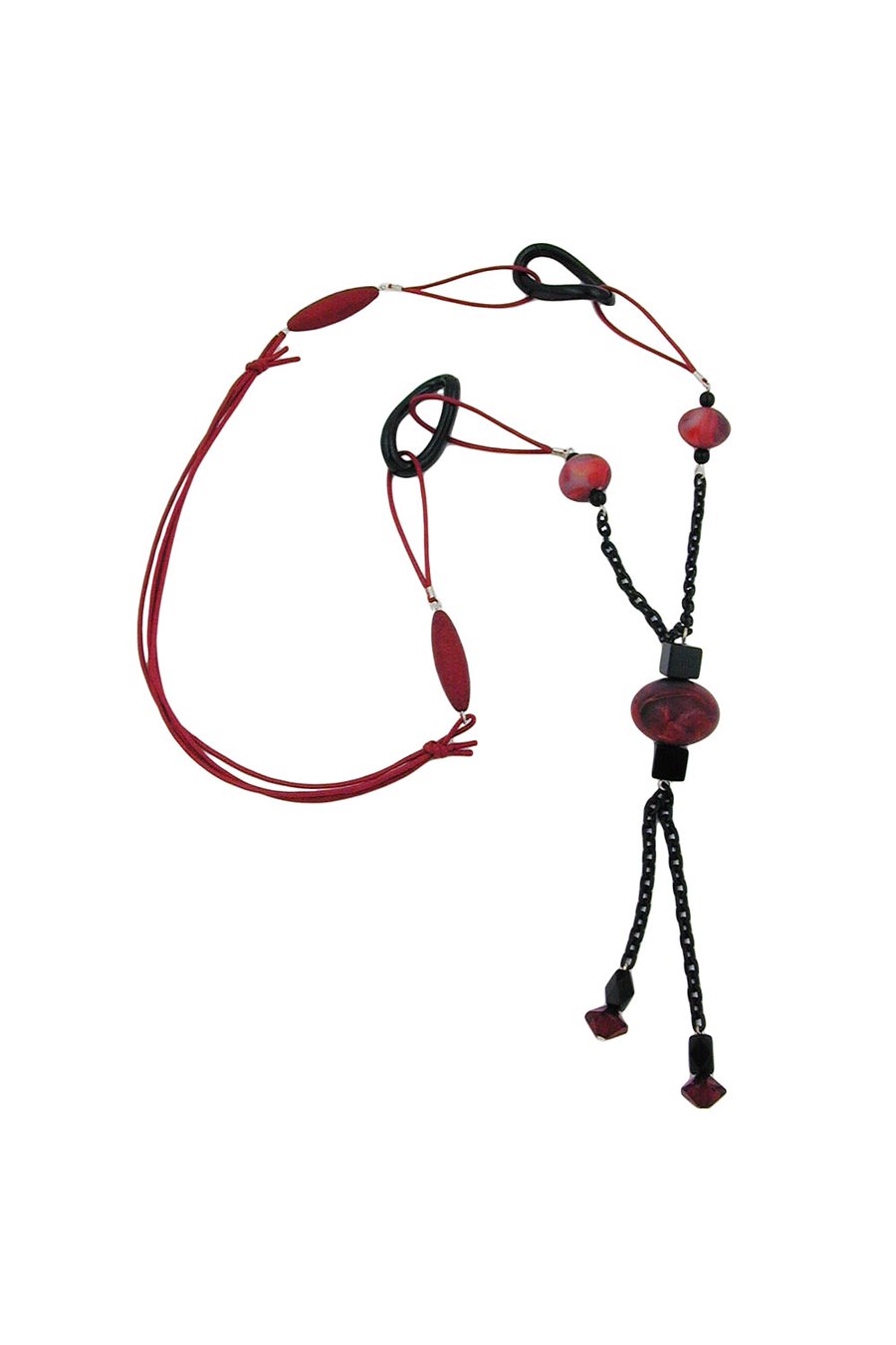 NECKLACE RED-BLACK BEADS 90CM