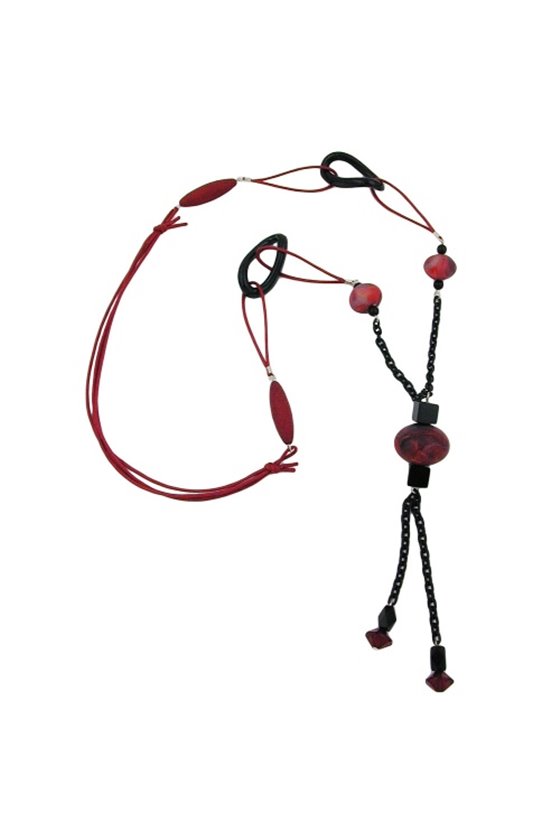 NECKLACE RED-BLACK BEADS 90CM