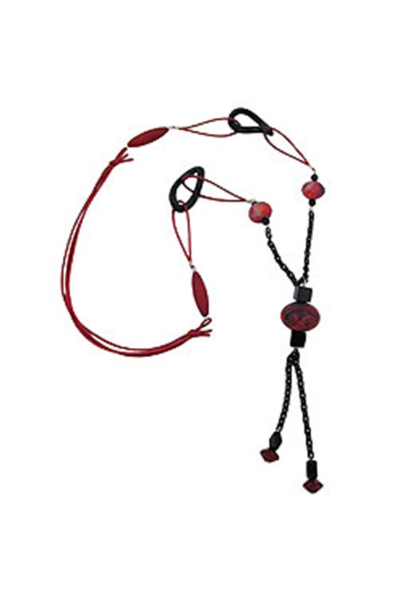 NECKLACE RED-BLACK BEADS 90CM