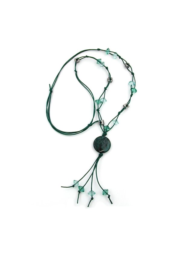 NECKLACE DARK-SILVER DISK TURQOUISE BEADS