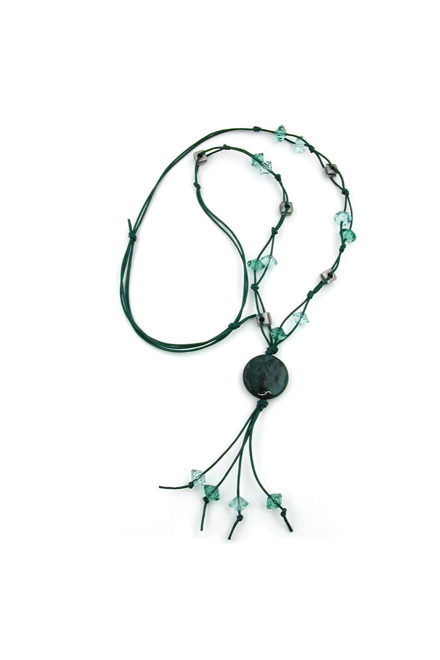 NECKLACE DARK-SILVER DISK TURQOUISE BEADS