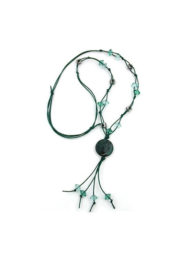 NECKLACE DARK-SILVER DISK TURQOUISE BEADS
