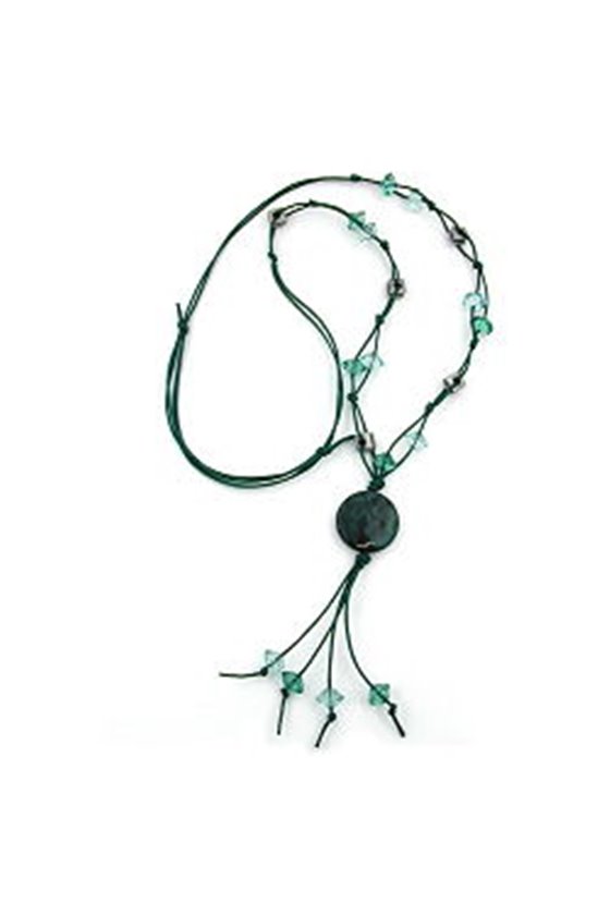 NECKLACE DARK-SILVER DISK TURQOUISE BEADS