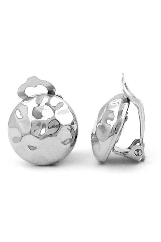 CLIP-ON EARRING HAMMERED SILVER COLORED