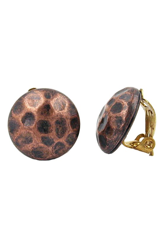 CLIP-ON EARRING COPPER BROWN COLOR HAMMERED